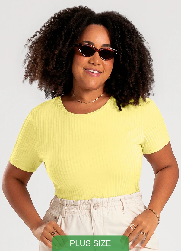 Cativa - Blusa Plus Size em Canelado Amarelo