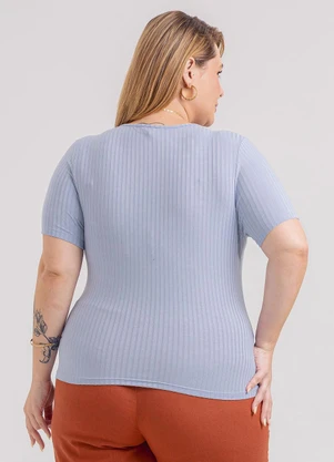 Habana - Blusa Plus Size em Canelado  Azul - HABANA