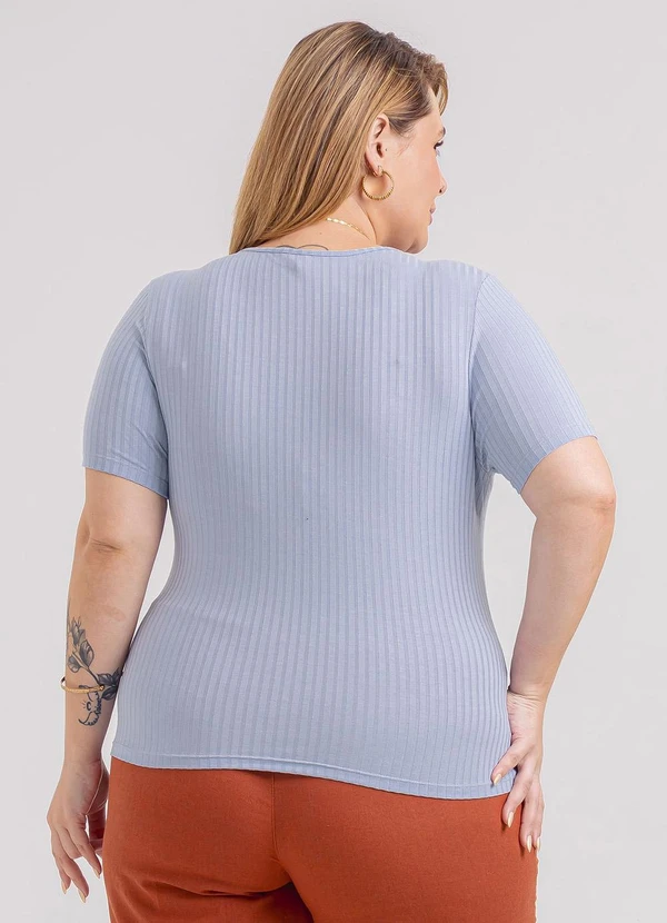 Habana - Blusa Plus Size em Canelado  Azul 2