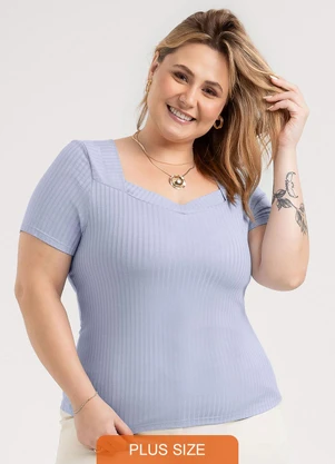 Habana - Blusa Plus Size em Canelado  Azul - HABANA