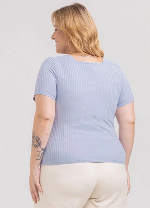 Habana - Blusa Plus Size em Canelado  Azul - HABANA