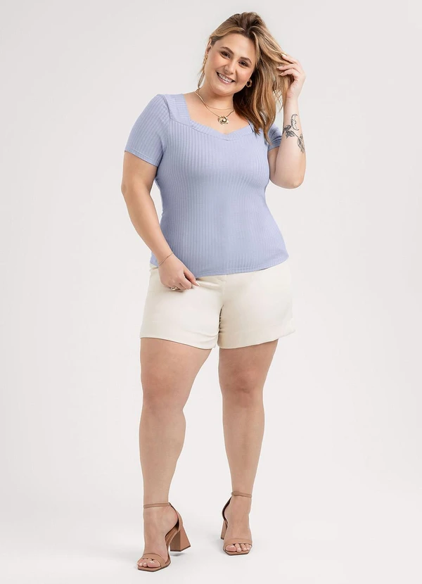 Habana - Blusa Plus Size em Canelado  Azul 3