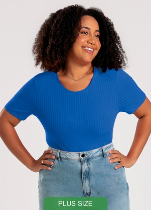 Cativa - Blusa Plus Size em Canelado Azul - CATIVA