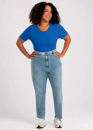 Cativa - Blusa Plus Size em Canelado Azul - CATIVA