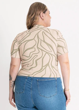 Habana - Blusa Plus Size em Canelado  Bege - HABANA