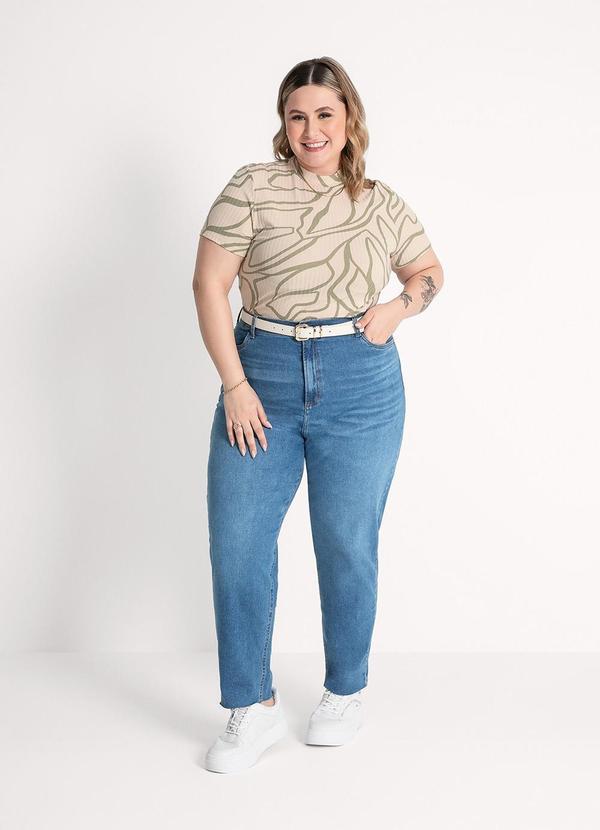 Habana - Blusa Plus Size em Canelado  Bege 4