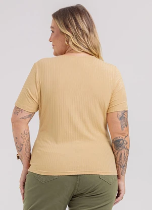 Habana - Blusa Plus Size em Canelado  Bege - HABANA