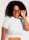 Cativa - Blusa Plus Size em Canelado Azul Claro - variação: Branco