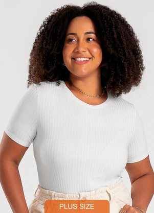 Cativa - Blusa Plus Size em Canelado Branco - CATIVA