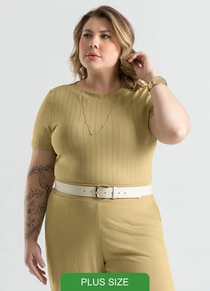 Cativa - Blusa Plus Size em Canelado Caramelo - CATIVA