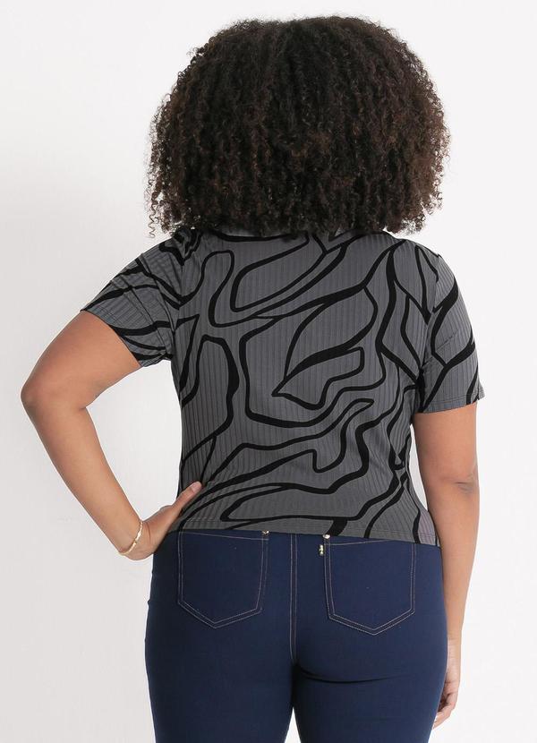 Habana - Blusa Plus Size em Canelado  Cinza Escuro 2