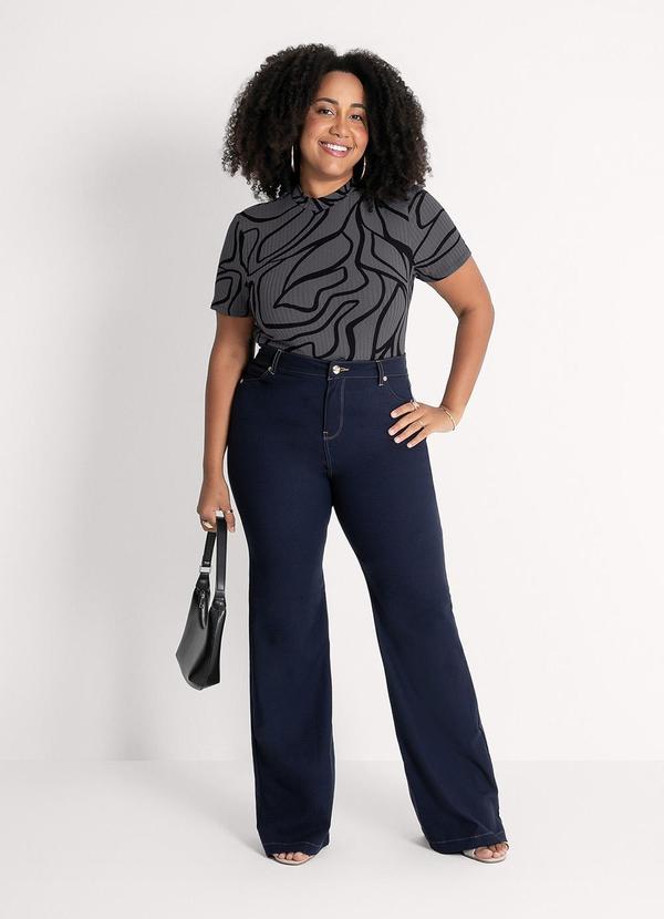 Habana - Blusa Plus Size em Canelado  Cinza Escuro 4