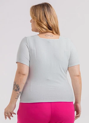 Habana - Blusa Plus Size em Canelado  Cinza  - HABANA