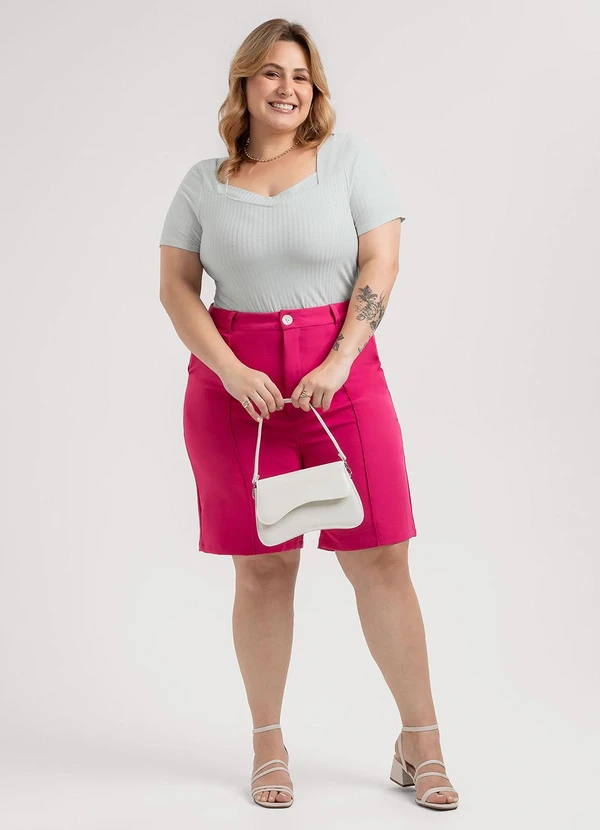 Habana - Blusa Plus Size em Canelado  Cinza  3