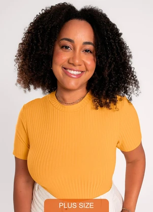 Cativa - Blusa Plus Size em Canelado Laranja - CATIVA