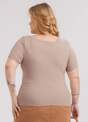 Habana - Blusa Plus Size em Canelado  Marrom - HABANA