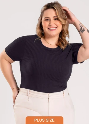 Cativa - Blusa Plus Size em Canelado Preto - CATIVA