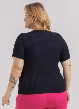 Habana - Blusa Plus Size em Canelado  Preto - HABANA