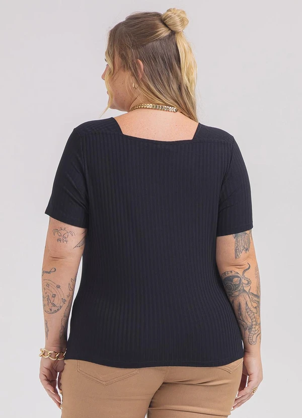 Habana - Blusa Plus Size em Canelado  Preto 2