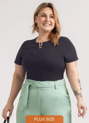 Habana - Blusa Plus Size em Canelado Preto - HABANA