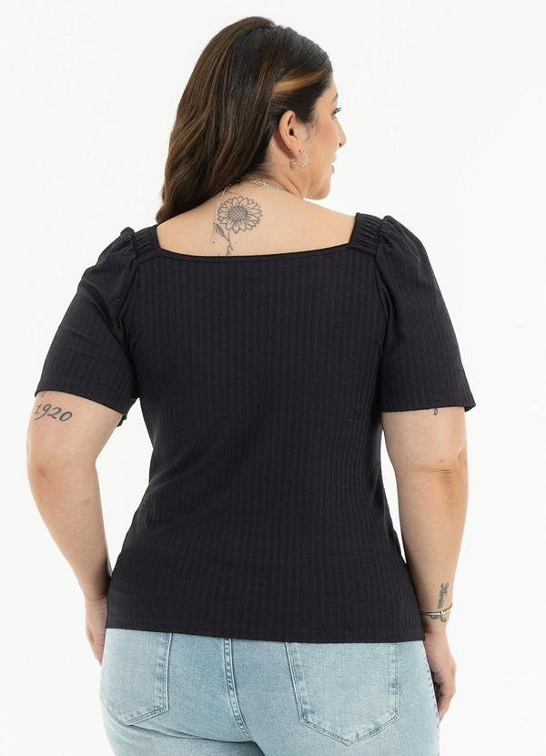 Habana - Blusa Plus Size em Canelado Preto 2