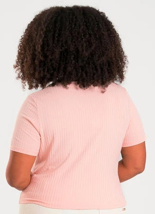 Cativa - Blusa Plus Size em Canelado Rosa Claro - CATIVA