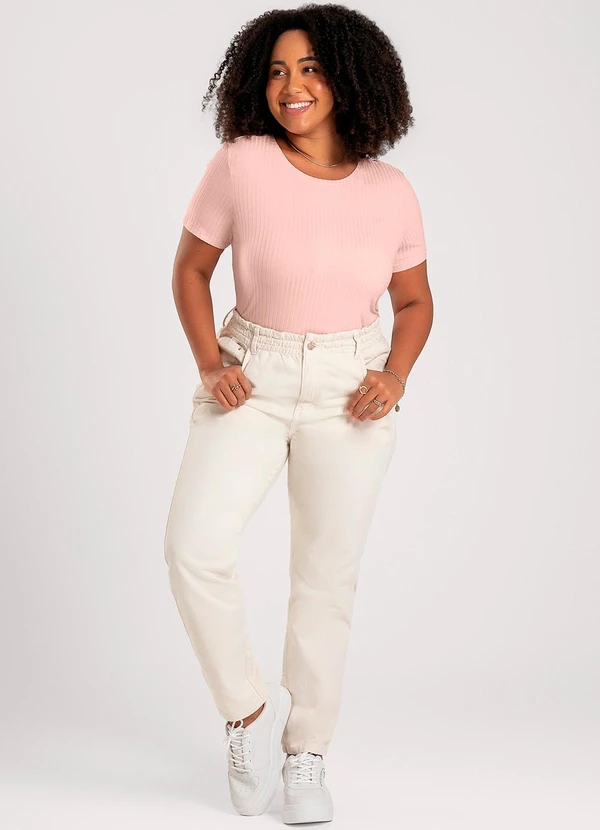 Cativa - Blusa Plus Size em Canelado Rosa Claro 3