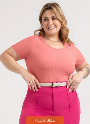 Habana - Blusa Plus Size em Canelado Rosa - HABANA