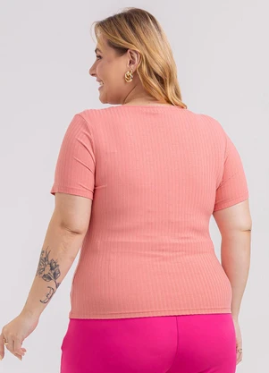 Habana - Blusa Plus Size em Canelado  Rosa - HABANA