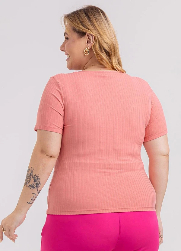 Habana - Blusa Plus Size em Canelado  Rosa 2