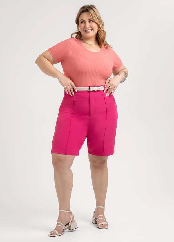 Habana - Blusa Plus Size em Canelado  Rosa 3