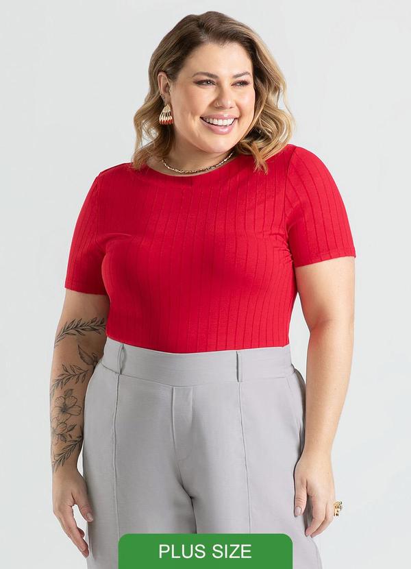 Cativa - Blusa Plus Size em Canelado Vermelho Escuro