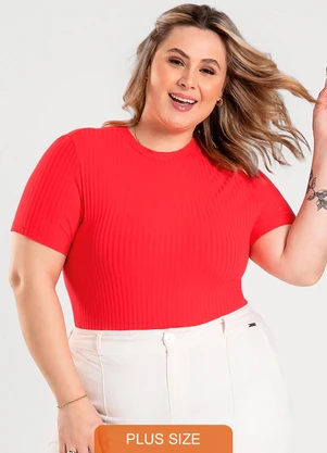 Cativa - Blusa Plus Size em Canelado Vermelho - CATIVA