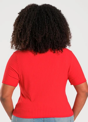 Cativa - Blusa Plus Size em Canelado Vermelho - CATIVA