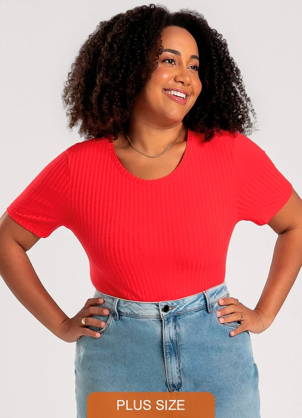 Cativa - Blusa Plus Size em Canelado Vermelho