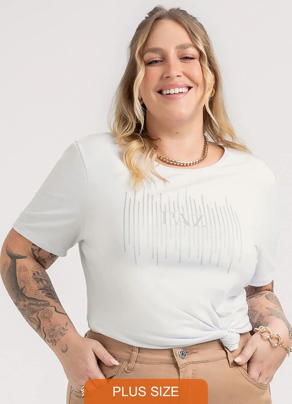 Habana - Blusa Plus Size em Cotton  Branco 