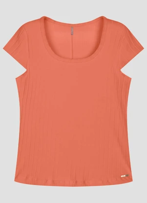Cereja Rosa - Blusa Plus Size em Cotton Canelado Laranja - CEREJA ROSA