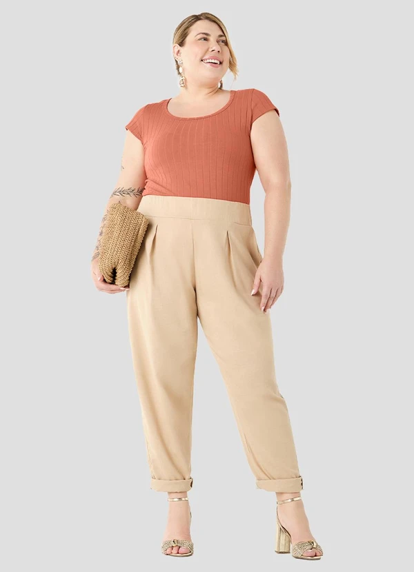 Cereja Rosa - Blusa Plus Size em Cotton Canelado Laranja