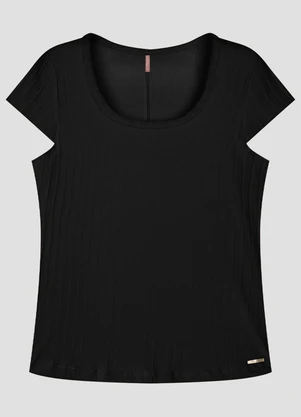 Cereja Rosa - Blusa Plus Size em Cotton Canelado Preto - CEREJA ROSA