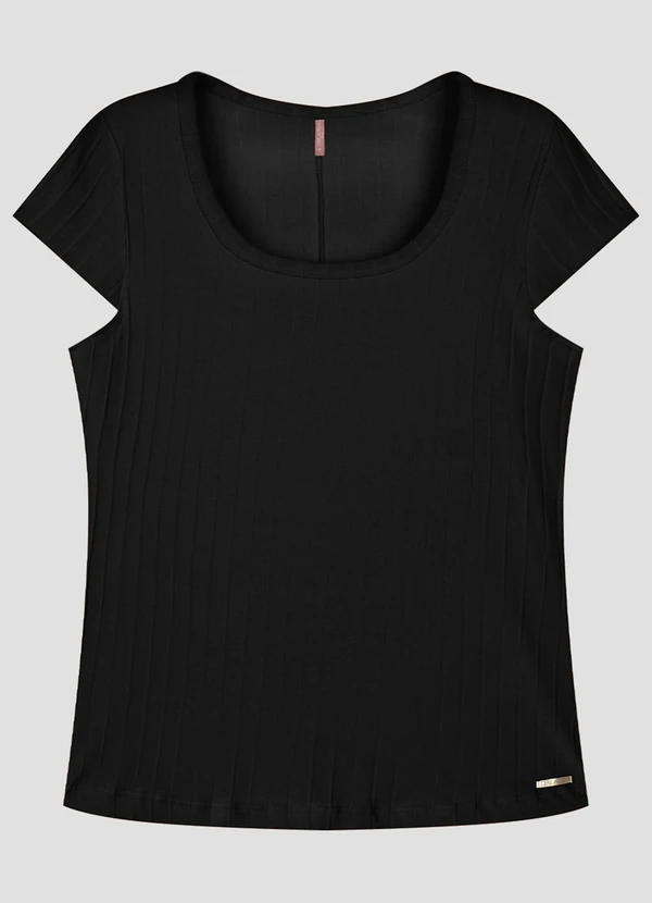 Cereja Rosa - Blusa Plus Size em Cotton Canelado Preto