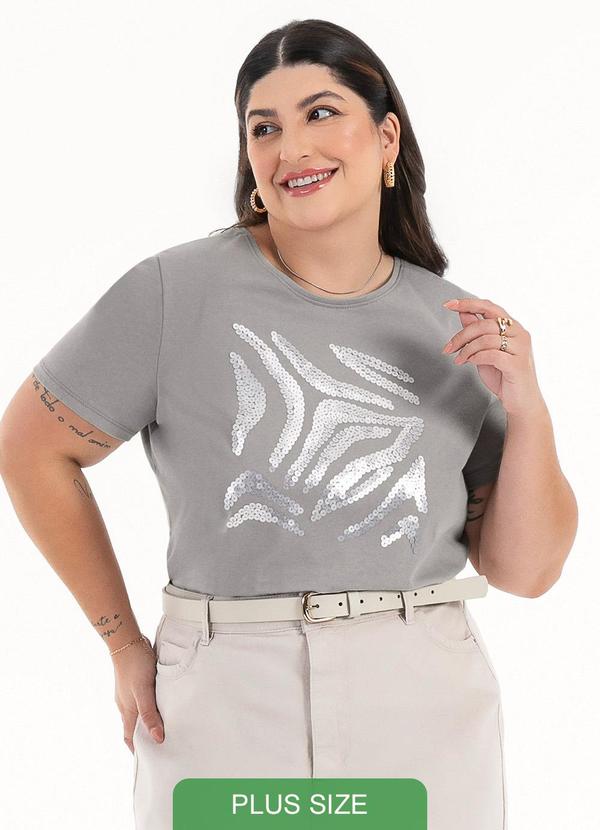 Habana - Blusa Plus Size em Cotton Cinza