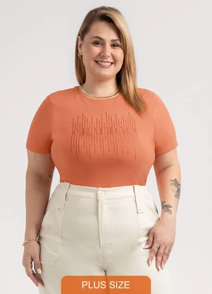 Habana - Blusa Plus Size em Cotton  Laranja - HABANA