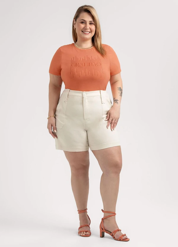 Habana - Blusa Plus Size em Cotton Laranja 4