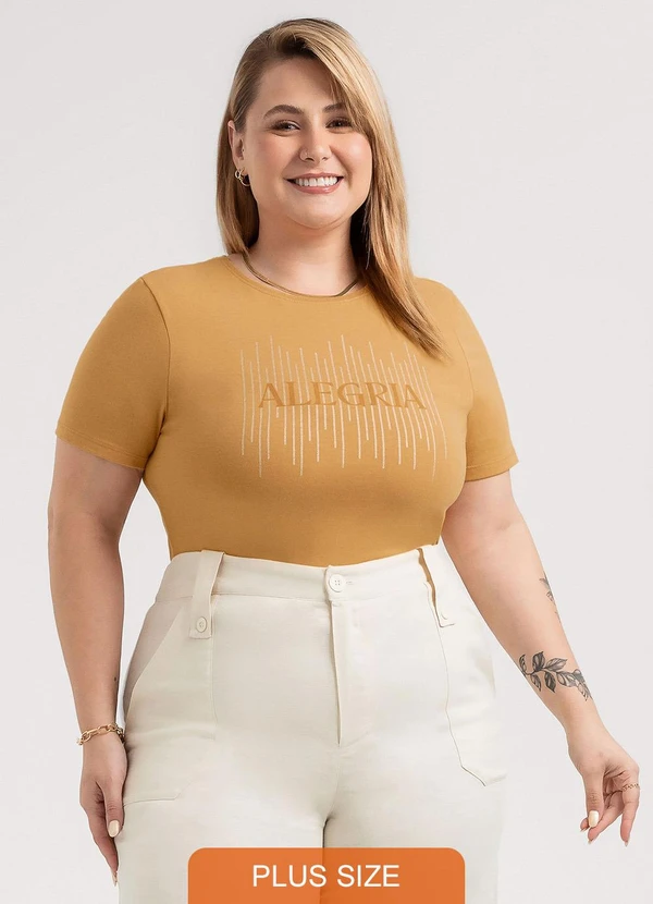 Habana - Blusa Plus Size em Cotton Marrom