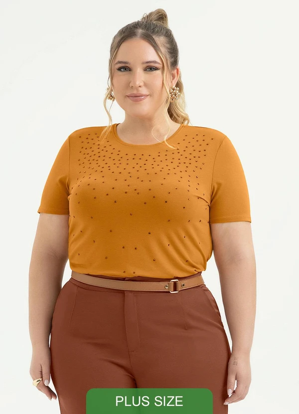 Cativa - Blusa Plus Size em Crepe Laranja