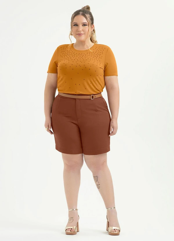 Cativa - Blusa Plus Size em Crepe Laranja 4