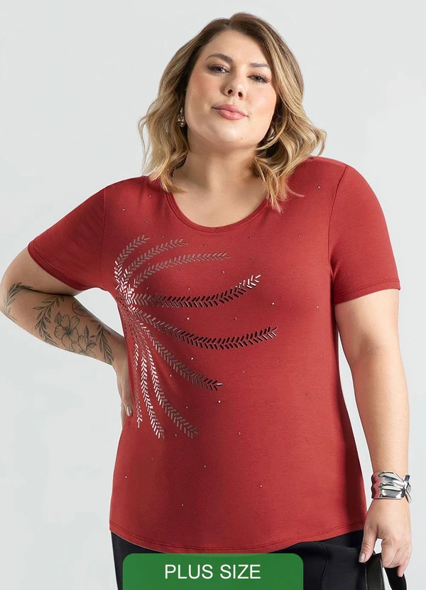 Cativa - Blusa Plus Size em Crepe Marrom Escuro