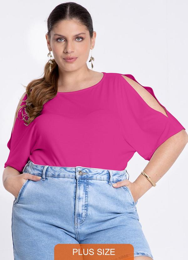 Lunender Mais Mulher - Blusa Plus Size em Malha Abertura Ombros Rosa