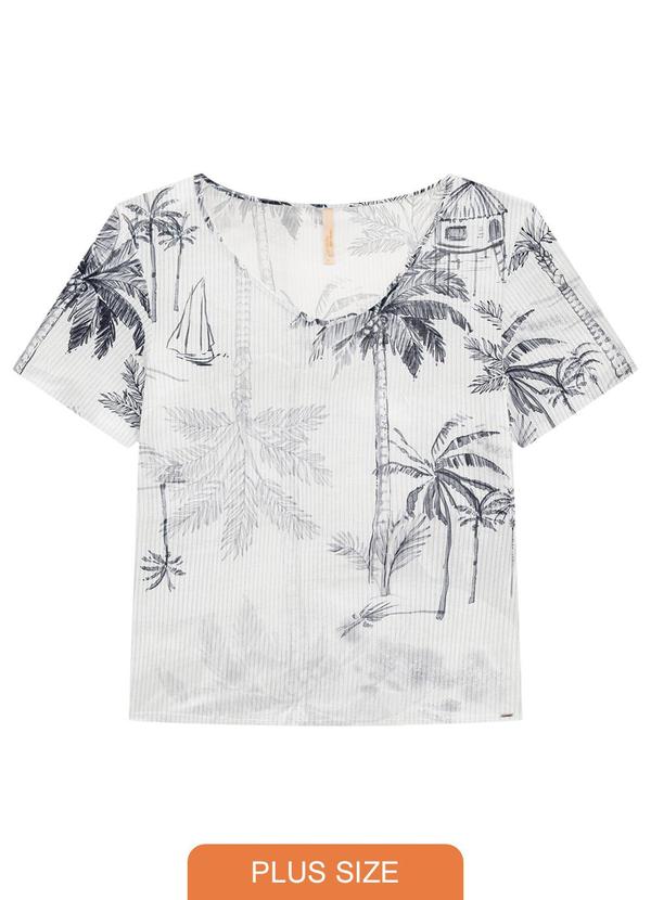 Lunender Mais Mulher - Blusa Plus Size em Malha Viscose Estampada Off White