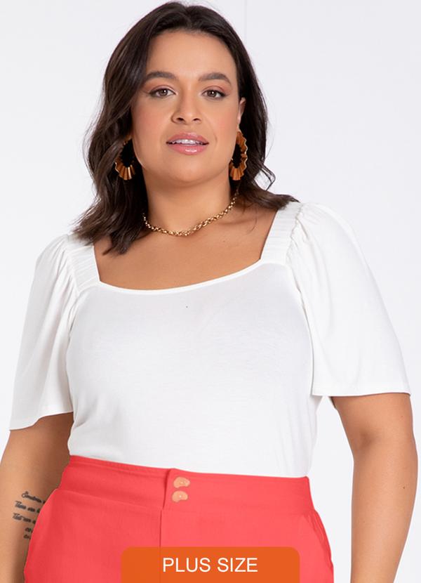 Lunender Mais Mulher - Blusa Plus Size em Malha Viscose Off White